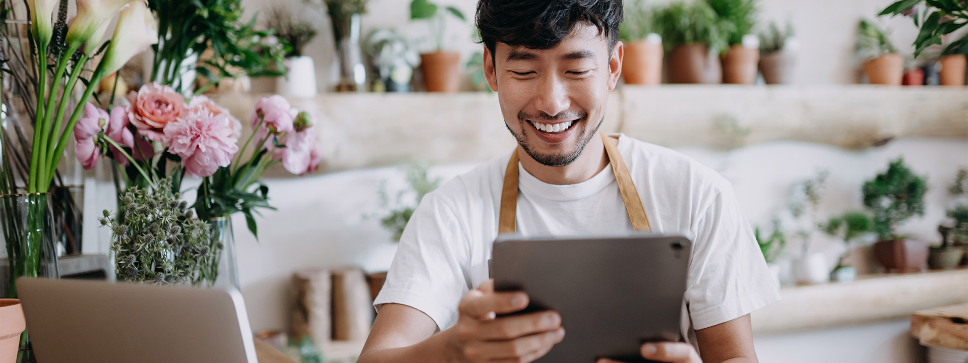 man using tablet